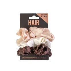 Hair Accessories^Beauty Outlet 3 Diamante Scrunchies Nude BEAU398