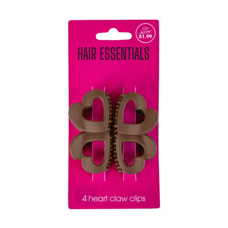 Hair Accessories^Beauty Outlet 4 Heart Claw Clips Brown BEAU367