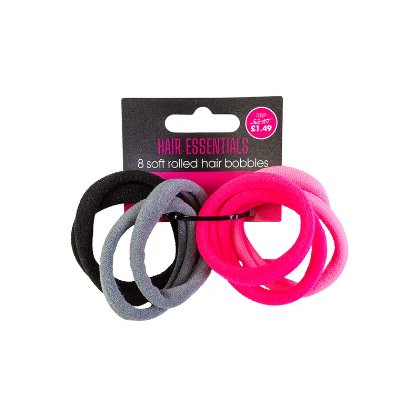 Hair Accessories^Beauty Outlet 8 Soft Rolled Elastics Pink/Grey/Black BEAU443
